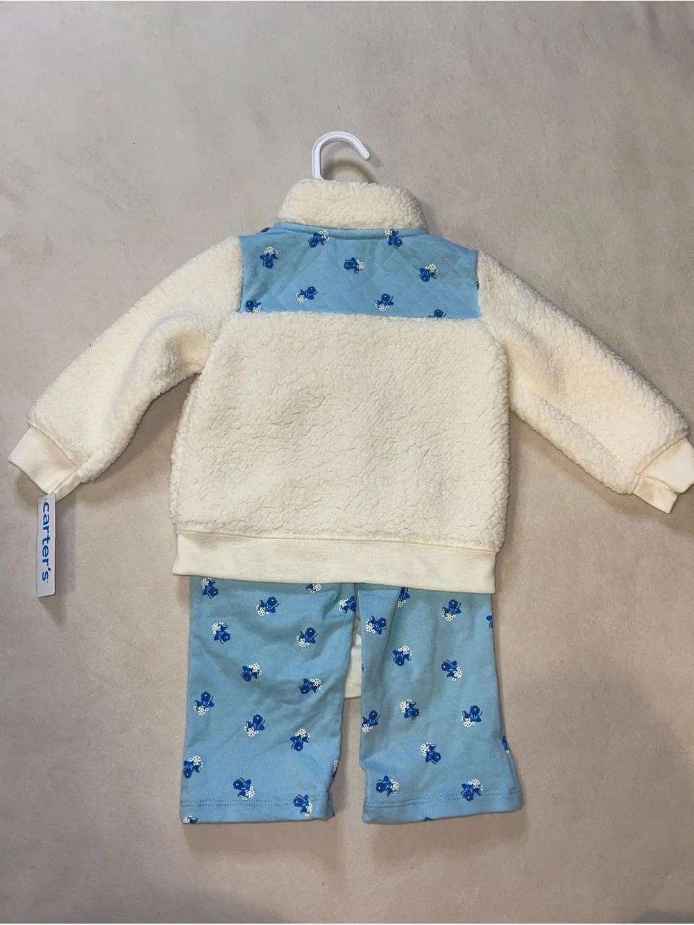 Carter's Cream and Light Blue Sherpa Jacket‎ & Floral Pant Set